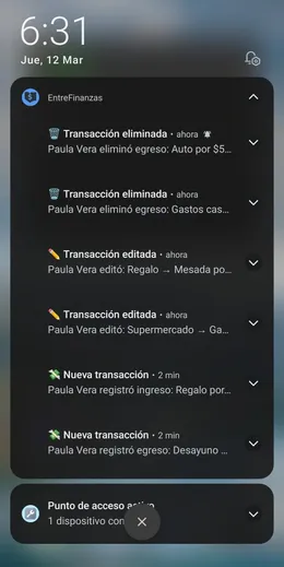 Notificaciones push de EntreFinanzas